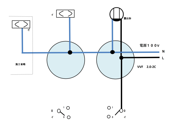 ３路スイッチ複線図書き方