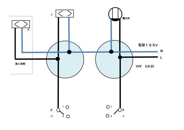 ３路スイッチ複線図書き方