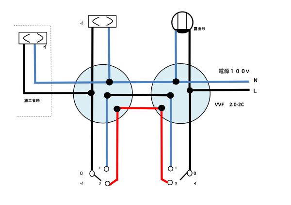 ３路スイッチ複線図書き方